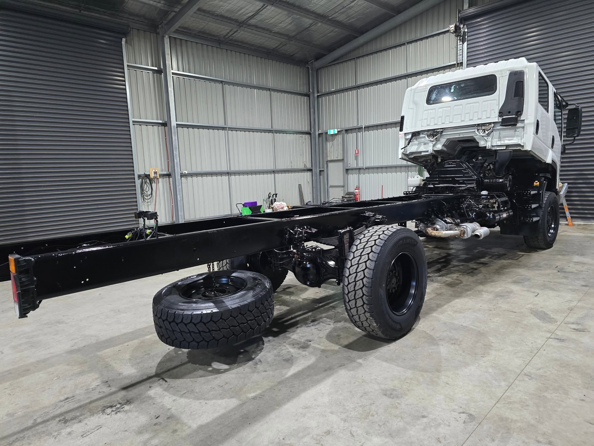 Isuzu truck cab and chassis prepped for body fit-out